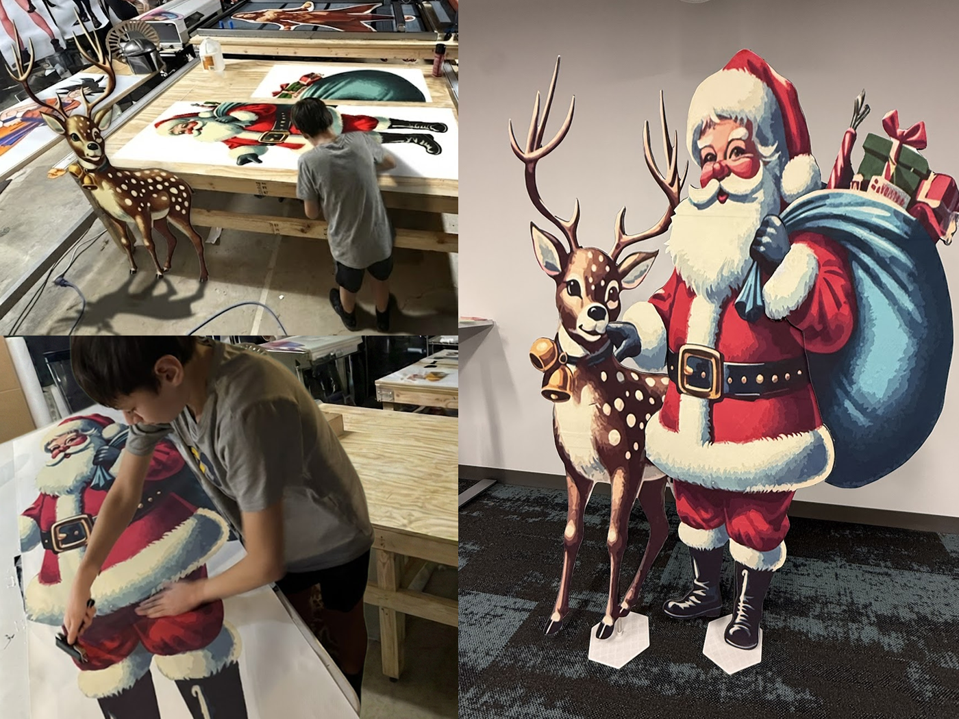 Double wide santa and reindeer cutout.